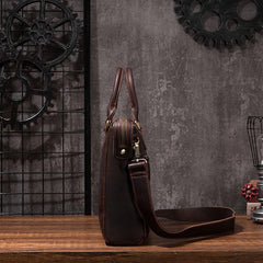 Cool Coffee Leather Mens Briefcase 15inch Laptop Bag Work Handbag Business Bag for Men - imessengerbags