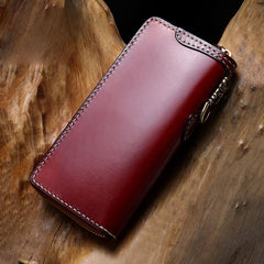 Handmade Leather Mens Chain Biker Wallet Cool Leather Wallet Long Phone Wallets for Men