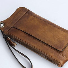Handmade Mens Cool Long Leather Chain Wallet Cards Biker Trucker Wristlet Wallet - imessengerbags