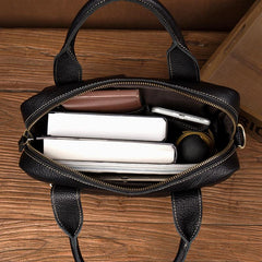 Fashion Black Leather 12 inches Vertical Briefcase Work Shoulder Bag Black Messenger Bag Computer Work Bag for Men - imessengerbags