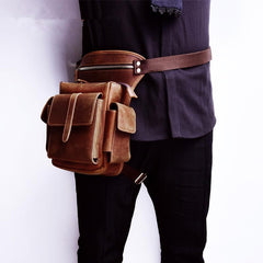 Cool Brown Leather Men's Drop Leg Bag Small Side Bag Belt Pouch Waist Bag For Men - imessengerbags
