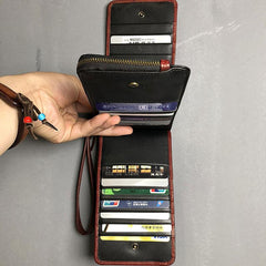 Genuine Leather Mens Cool Long Leather Wallet Cards Phone Zipper Clutch Wristlet Wallet for Men - imessengerbags
