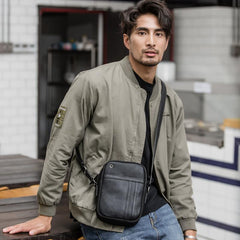 Black LEATHER MENS VERTICAL MINI SIDE BAG SMALL MESSENGER BAGS Black COURIER BAG FOR MEN - imessengerbags