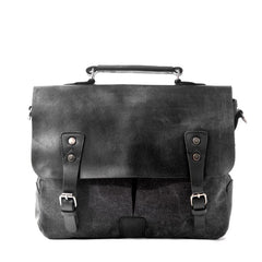 Waxed Canvas Leather Mens Casual Briefcase Computer Bag 14'' Messenger Bag For Men