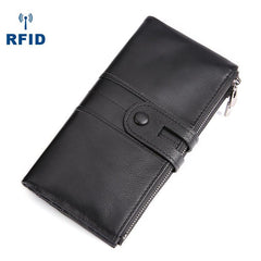 RFID Cool Leather Brown Men's Bifold Long Wallet Multi Cards Black Long Wallet For Men - imessengerbags