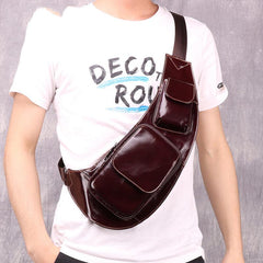 Oiled Leather Brown Men's Chest Bag Sling Bag One Shoulder Backpack For Men - imessengerbags