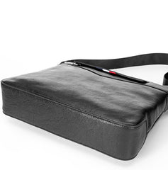 Black Cool Leather Mens 10 inches Side Bag Messenger Bags Black Postman Bags Courier Bag for Men