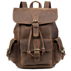 Casual Dark Brown Leather Mens 12 inches Laptop Backpack Leather school Backpack for Men