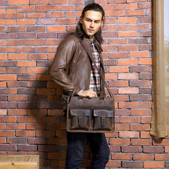 Vintage Coffee Leather Mens Briefcases Work Bag Laptop Bag Business Bag for Men - imessengerbags