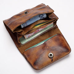 Black Handmade Leather Mens Coin Purse Small Wallet billfold Wallet Card Wallet For Men - imessengerbags