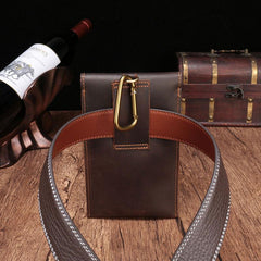 Cool Dark Brown Leather Mens Belt Pouch Mini Waist Bag Belt Bags For Men