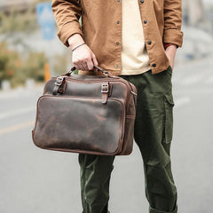 Vintage Dark Brown Mens Leather Briefcase Work Handbag Brown 15'' Computer Briefcase For Men - imessengerbags