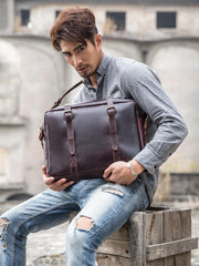 Dark Brown Cool Leather Mens Large 15 inches Briefcase Laptop Briefcase Messenger Bags Side Bags Work Bag for Men