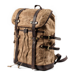 Waxed Canvas Leather Mens 15‘’ Computer Backpack Black Hiking Backpack Travel Backpack for Men - imessengerbags