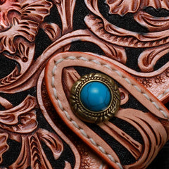 Handmade Leather Tooled Floral Mens Clutch Wallet Cool Wallet Long Wallets for Men Women - imessengerbags