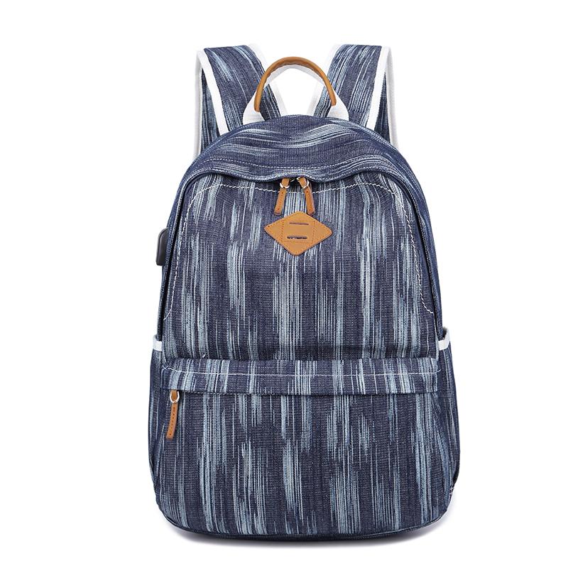 Canvas Women Mens 14" Navy Blue Travel Backpack Brown Computer Bag College Backpack for Men - imessengerbags