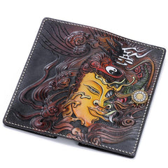 Handmade Leather Buddha&Demon Mens Chain Biker Wallet Cool Leather Wallet With Chain Wallets for Men