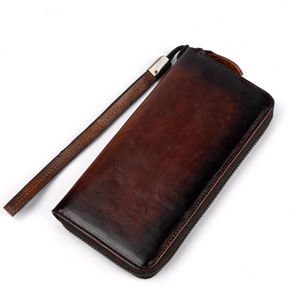 Handmade Leather Men's Zipper Long Wallet Clutch Wallet Wristlet Wallet For Men - imessengerbags