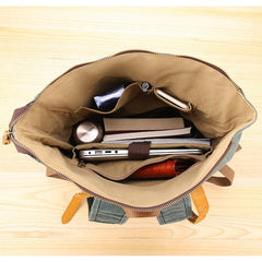 Waxed Canvas Leather Mens 17‘’ Lake Green Backpack Khaki Travel Backpack Dark Gray Hiking Backpack for Men - imessengerbags