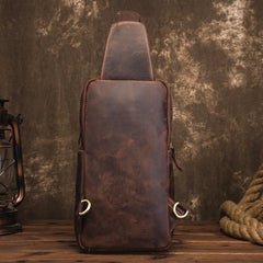 Cool Brown Leather Men's Sling Bag Chest Bag Brown One Shoulder Backpack For Men