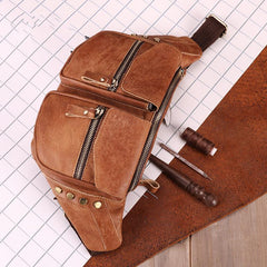 Cool Leather Fanny Pack Men's Brown Chest Bag Hip Bag Bum Bag Waist Bag For Men