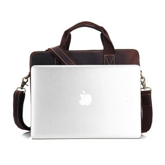 Red Brown Leather 14 inches Briefcase Messenger Bag Vintage Handbag Work Bag For Men