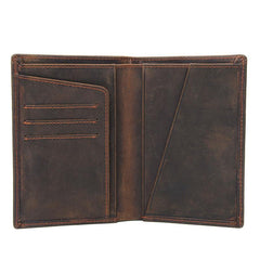Vintage Mens Leather Small Slim Passport Wallets Bifold Long Wallet For Men - imessengerbags