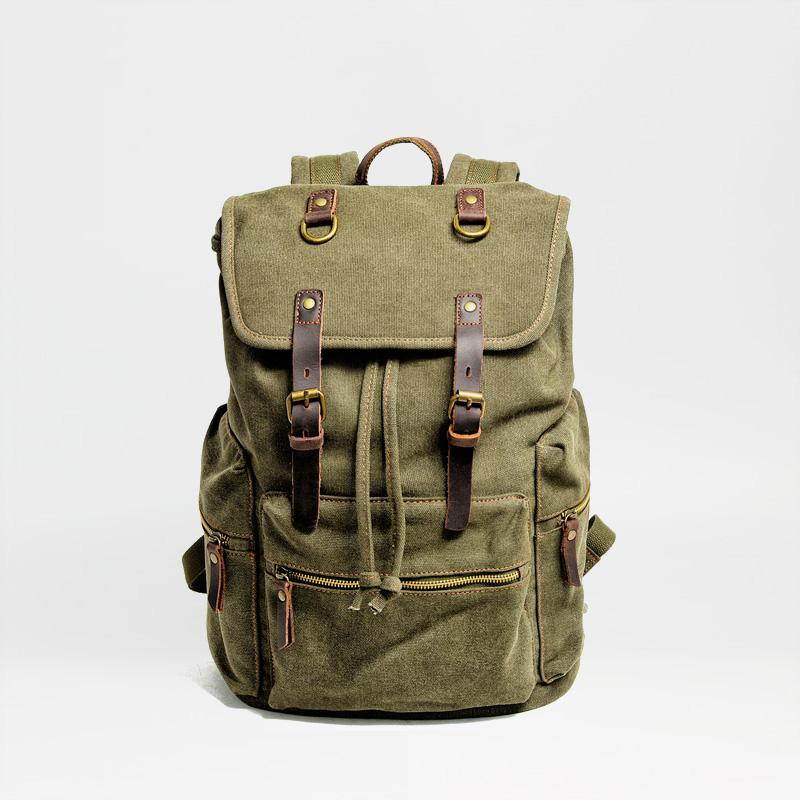 Cool Canvas Leather Mens Womens College 14'' Green Backpack Travel Backpack Computer Backpack for Men - imessengerbags