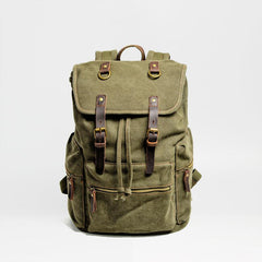 Cool Canvas Leather Mens Womens College 14'' Green Backpack Travel Backpack Computer Backpack for Men - imessengerbags