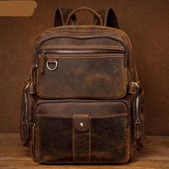 Dark Brown Mens Leather 15-inch Computer Backpacks Fashion Travel Backpacks School Backpacks for men