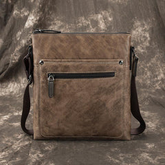 Cool Leather Men's 10 inches Brown Vertical Messenger Bag Blue Courier Bag Side Bag For Men