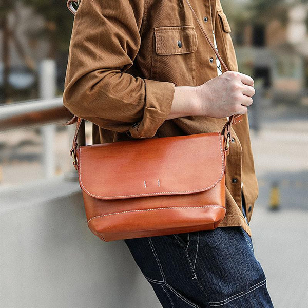 Casual Small Leather Mens Black Side Bag Brown Postman Bag Messenger Bag For Men - imessengerbags
