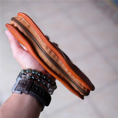 Cool Mens Leather Zipper Long Clutch Wallet Zipper Vintage Long Wallet For Men