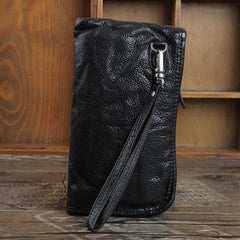 Genuine Leather Mens Cool Long Leather Wallet Cards Phone Zipper Clutch Wristlet Wallet for Men - imessengerbags