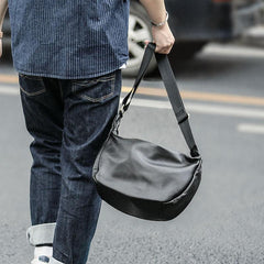 Black Leather Mens Saddle Courier Bag Messenger Bag Black Postman Bag For Men - imessengerbags