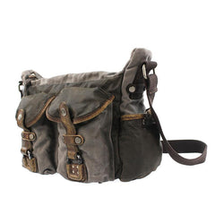 Gray Canvas Leather Mens Cool Side Bag Gray Messenger Bags Casual Courier Bags for Men - imessengerbags