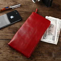 Cool Leather Mens Black Slim Long Wallet Zipper Bifold Card Wallet Clutch Wallet For Men - imessengerbags