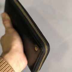 Genuine Leather Mens Cool Long Leather Wallet Zipper Clutch Wristlet Wallet for Men - imessengerbags