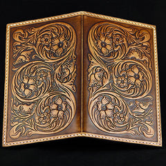 Handmade Leather Tooled Floral Mens Long Wallet Cool Leather Wallet Clutch Wallet for Men - imessengerbags