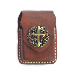 Cool Handmade Brown Leather Mens Zippo Lighter Case Heavy Armor Lighter Holder for Men - imessengerbags