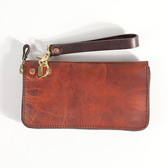 Vintage Brown Leather Mens Clutch Large Distressed Wallet Zipper Clutch Wristlet Wallet for Men - imessengerbags