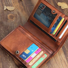 Handmade Mens Cool billfold Leather Wallet Men Small Zipper Wallets Bifold for Men - imessengerbags