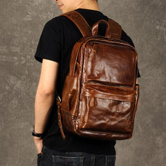 Genuine Leather Mens Cool Backpack Sling Bag Large Brown Travel Bag Hiking Bag for men
