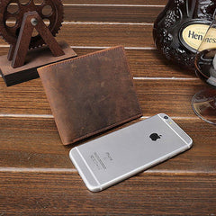 Cool Vintage Brown Mens Leather Small Wallet Bifold billfold Wallets for Men - imessengerbags