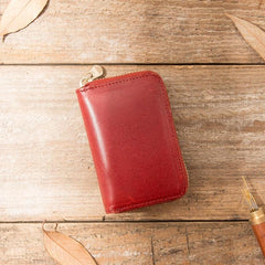 Black Leather Mens Small Card Wallet Red Zipper Card Holder Brown Zipper Coin Wallet For Men - imessengerbags