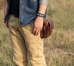 Cool Leather Men's Cell Phone Holster Belt Pouch Belt Bag Waist Bag For Men