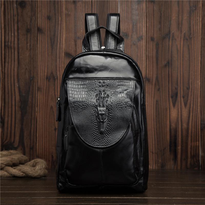 Cool Brown Leather Men's Sling Bag One Shoulder Backpack Black Sling Crossbody Pack For Men - imessengerbags