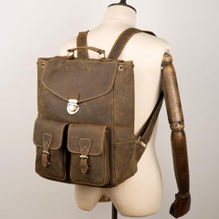 Brown Casual Mens Leather 15-inch Large Backpack Black Travel Backpacks School Backpacks for men - imessengerbags