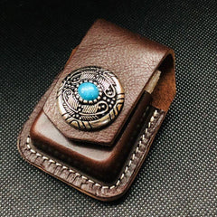 Black Handmade Leather Mens Indian Skull Zippo Lighter Holders Lighter Case For Men - imessengerbags