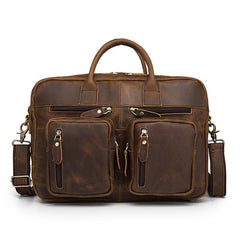 Vintage Brown Leather Men's Briefcase 14'' Computer Briefcase Professional Handbag For Men - imessengerbags